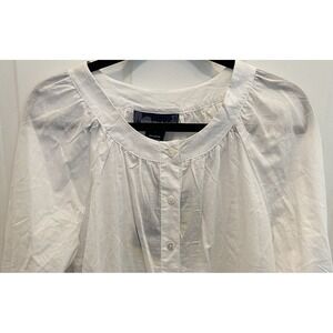 Susan Graver White Button Front Tunic Basketweave Eyelet Lace Cotton‎ NWT Size S